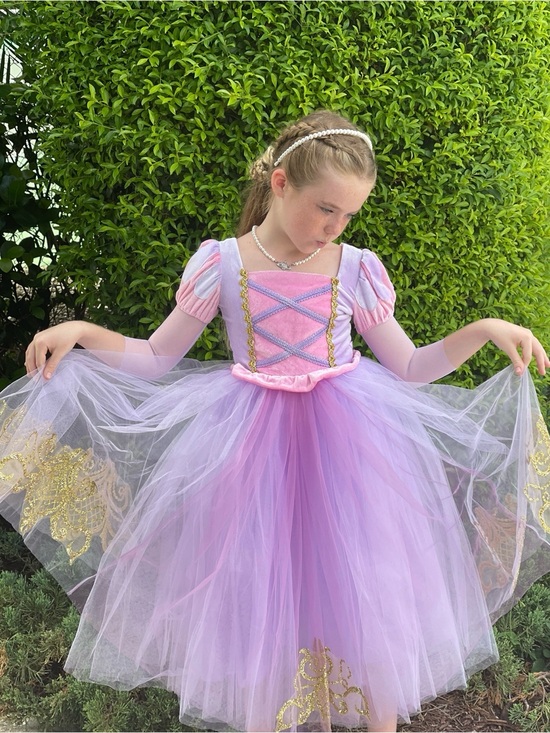 Handmade Other - Girls' Pink and Lavender Princess Tulle Dress with Gold Trim